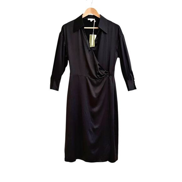 NWT Lilysilk x Ishie Silk Wrap Dress Sz 6 FLAW (Broken Button Cuff) - Picture 2 of 10